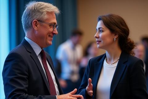 Expert en bien-être répondant aux questions des participants après une conférence