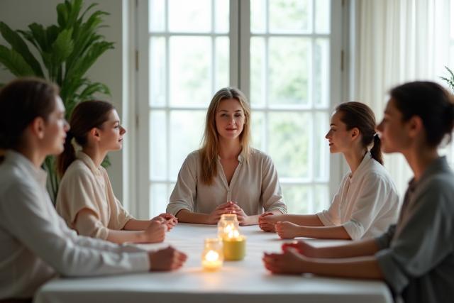 Groupe de personnes pratiquant la cohérence cardiaque en atelier