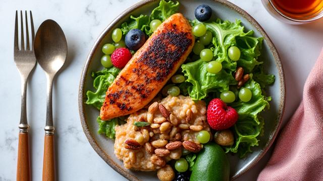 Image d'une assiette équilibrée avec des légumes frais et des herbes aromatiques