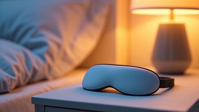 Image d'un masque de méditation connecté posé sur une table de chevet