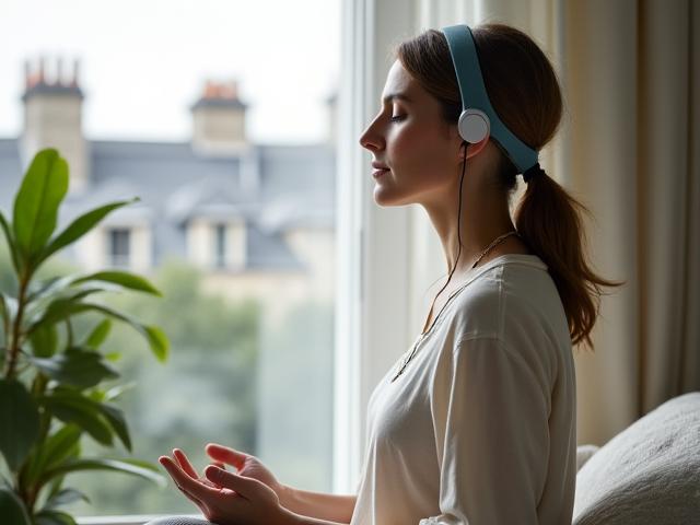 Bandeau de méditation Muse S sur la tête d'une personne pratiquant la relaxation.