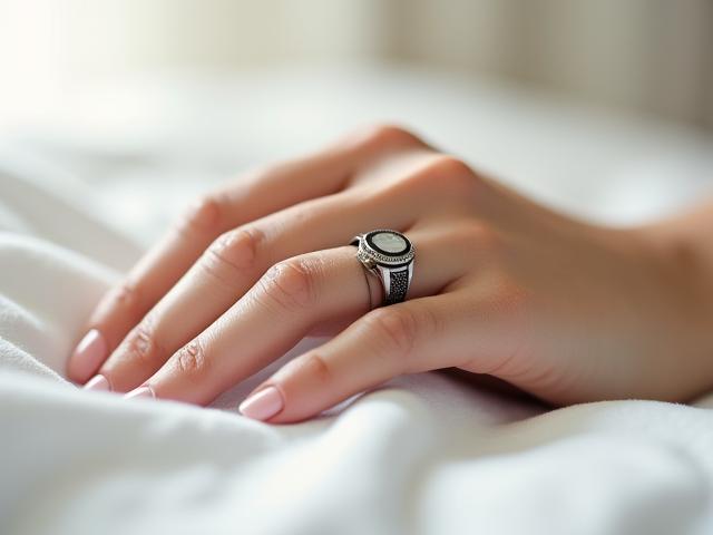 Bague Oura Gen3 au doigt d'une personne, montrant son design discret et élégant.