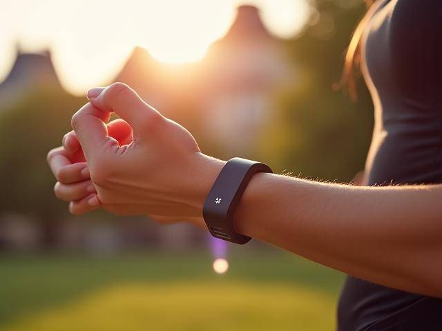 Bracelet Whoop au poignet d'un athlète, mesurant les performances et la récupération.